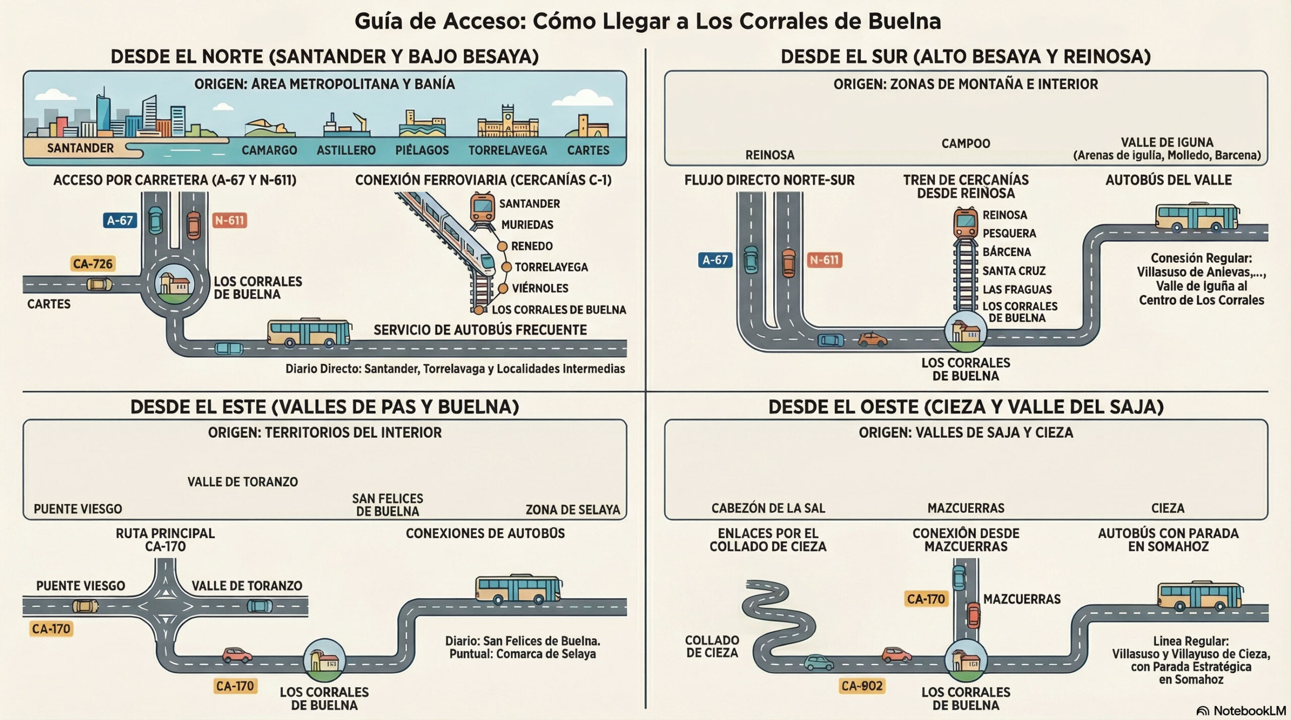 Mapa general que resume todas las opciones de movilidad de Cantabria central